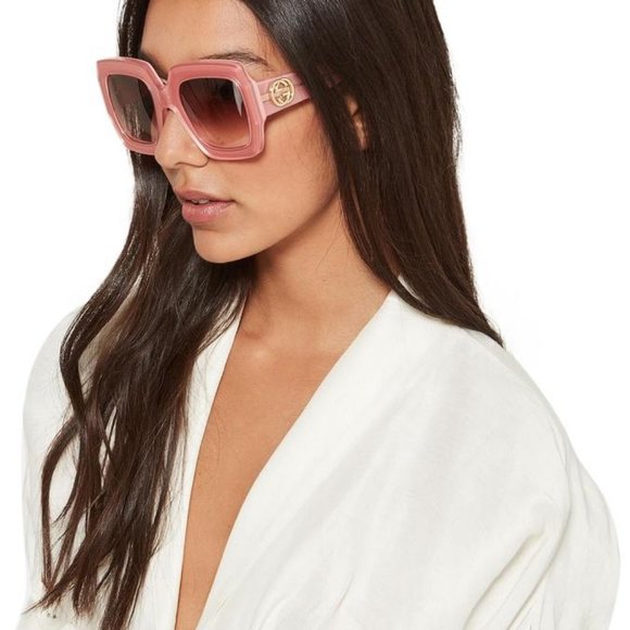 gucci pink oversized rectangle sunglasses